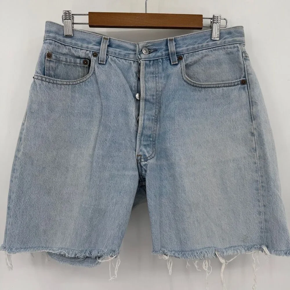 Vintage Levi’s Blue Light Wash USA Button Fly Denim Cut-Off Jean Shorts Size 34